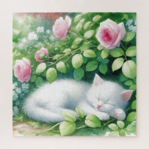 Cute White Kitten Napoleado Sob Rosebush