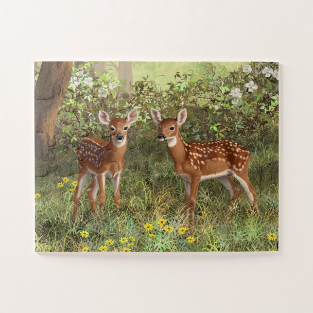 Quebra-cabeça Cute Whitetail Deer Twin Fawns (Horizontal)