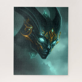 Quebra-cabeça Cybernetic Dark Demon with Glowing Cyan Eyes