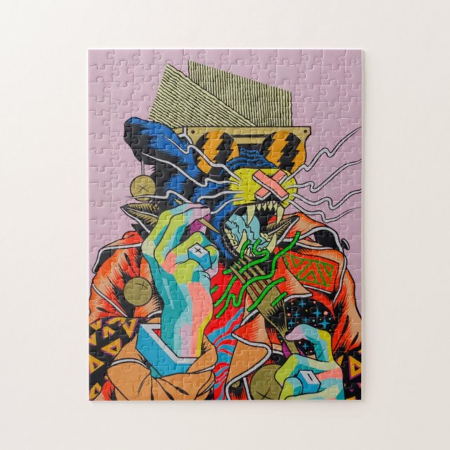 Quebra-cabeça cyberpunk, anime, manga, ácido, cibernético, arte, (Vertical)