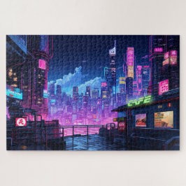 Quebra-cabeça Cyberpunk City Night Café