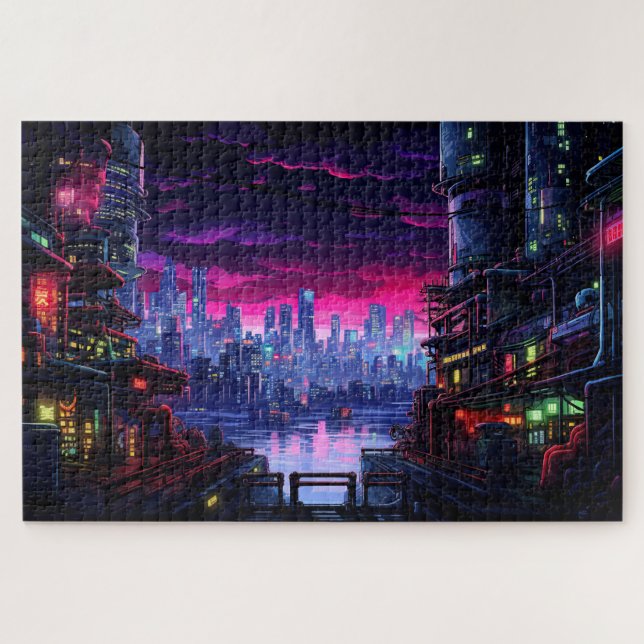Quebra-cabeça Cyberpunk City Waterfront (Horizontal)