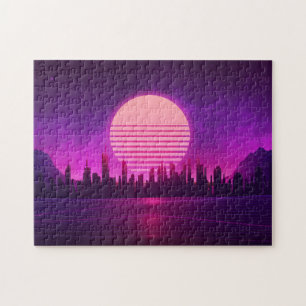 Quebra-cabeça cyberpunk eletronic synthwave scifi pink black