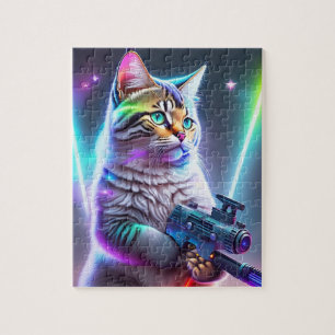Quebra-cabeça Cyberpunk Futurístico Colorido Com Arma A Laser