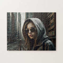 Quebra-cabeça Cyberpunk Girl Hoodie Dystopian