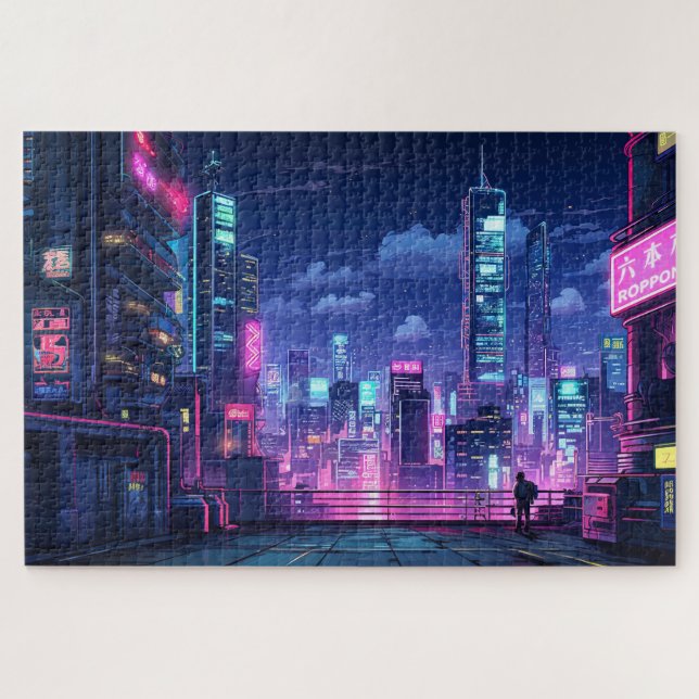 Quebra-cabeça Cyberpunk Japan Rooftop (Horizontal)