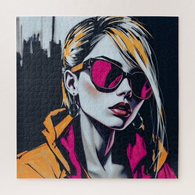 Quebra-cabeça Cyberpunk Rebel Girl - Na moda Digital Art (Vertical)