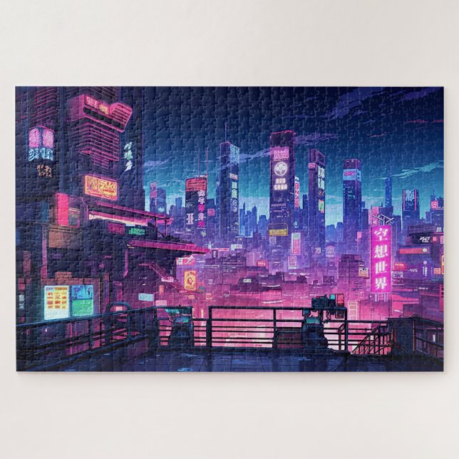 Quebra-cabeça Cyberpunk Rooftop Tokyo (Horizontal)