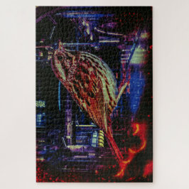 Quebra-cabeça Cyberpunk Sparrow em Neon Cityscape