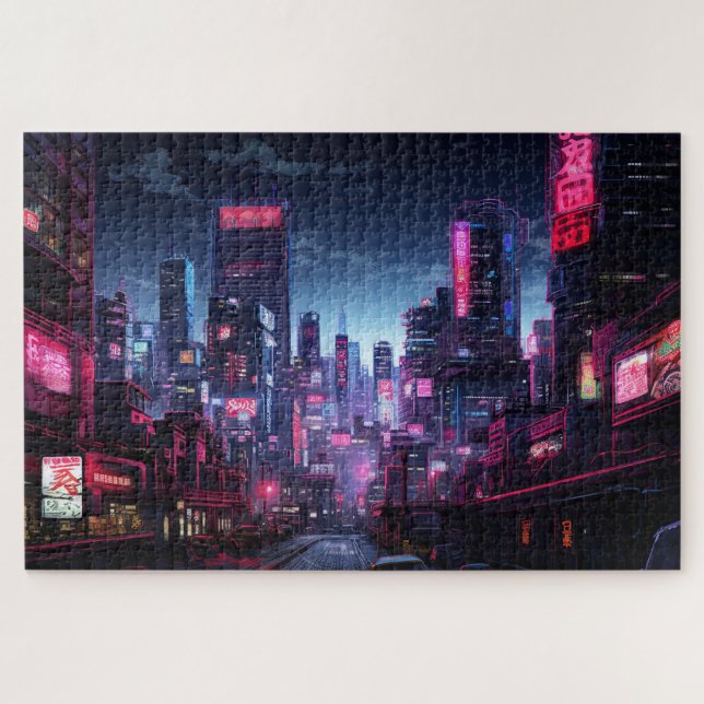 Quebra-cabeça Cyberpunk Tokyo Night Street (Horizontal)