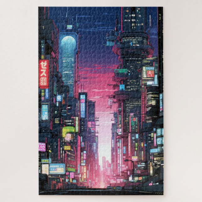 Quebra-cabeça Cyberpunk Tokyo Street Neon (Vertical)