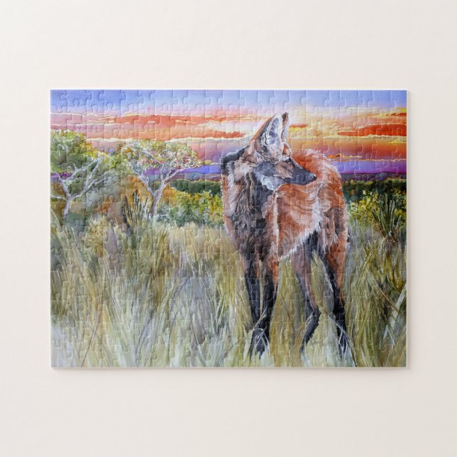 Quebra-cabeça da arte da aguarela do lobo Maned (Horizontal)
