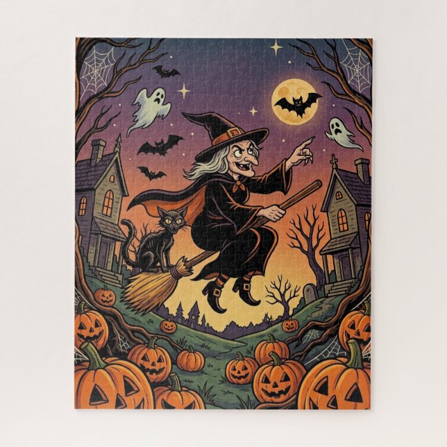 Quebra-cabeça da Bruxa do Halloween - Bruxa na vas (Vertical)