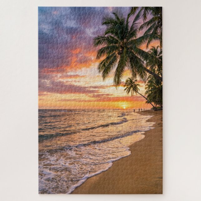 Quebra-cabeça da Praia do Pôr do Sol Tropical Dour (Vertical)