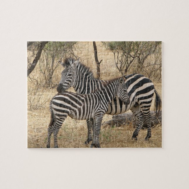 Quebra-cabeça da zebra da mãe e do bebê (Horizontal)
