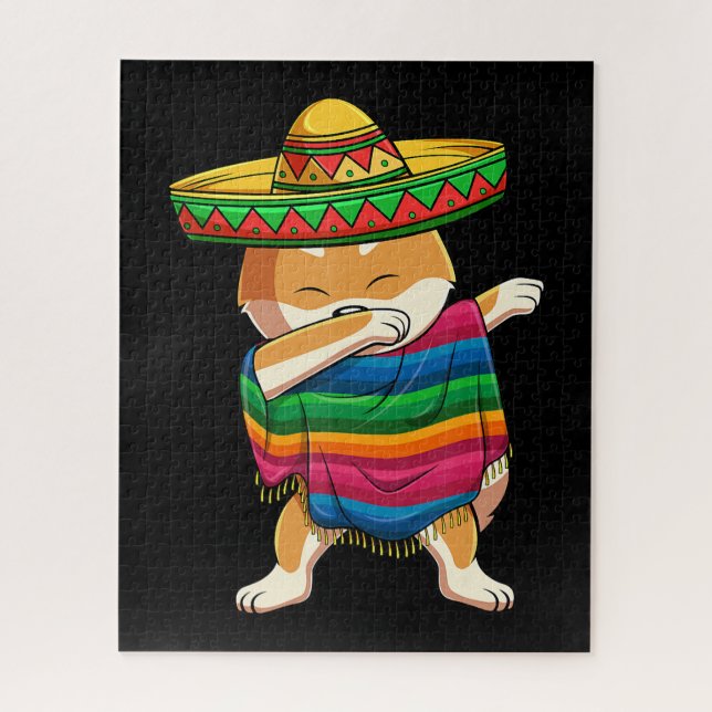 Quebra-cabeça Dabbing Shiba Inu Poncho Sombrero Cinco De Mayo (Vertical)