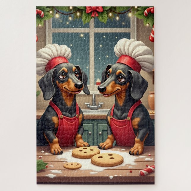 Quebra-cabeça Dachshund Christmas Cookie Bakers Holiday Painting (Vertical)