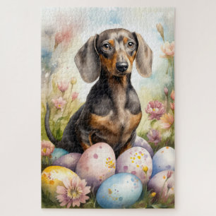 Quebra-cabeça Dachshund com Ovos de Páscoa