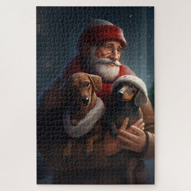 Quebra-cabeça Dachshund Com Papai Noel Natal Festivo (Vertical)