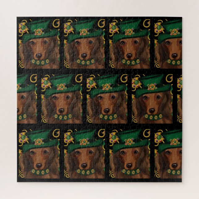 Quebra-cabeça Dachshund de Cabelo Longo Vermelho (Vertical)