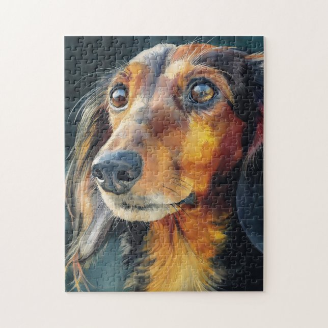 Quebra-cabeça Dachshund de pelo longo closeup (Vertical)