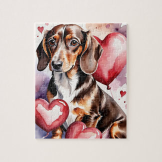 Quebra-cabeça Dachshund Dog Pet Portrait Watercolor Valentine