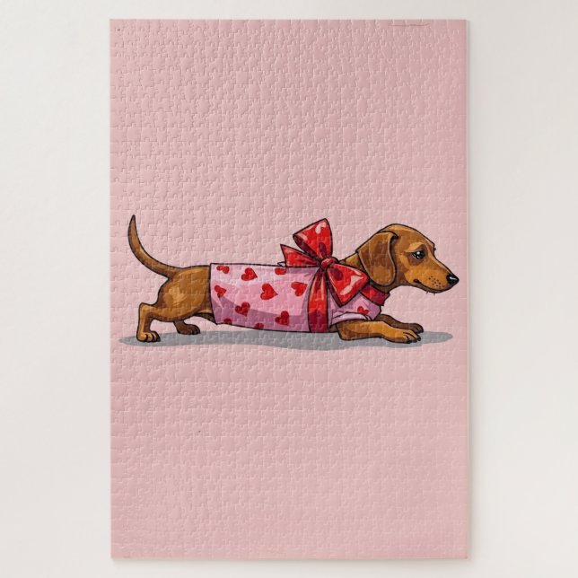 Quebra-cabeça Dachshund Dog Valentine's Day Wrapped Gift Art (Vertical)