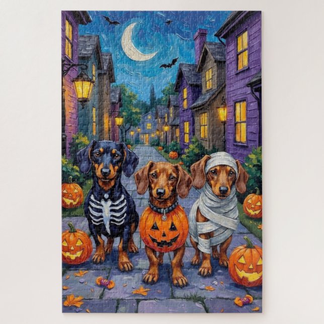 Quebra-cabeça Dachshund Dogs Trick-or-Tratating in Halloween (Vertical)