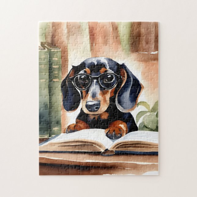 Quebra-cabeça Dachshund em Arte de Aquarela (Vertical)