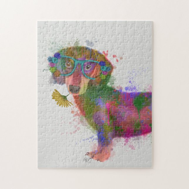 Quebra-cabeça Dachshund & Glass Rainbow Splash (Vertical)