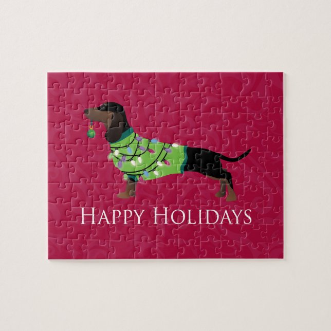Quebra-cabeça Dachshund Happy Holidays Design (Horizontal)
