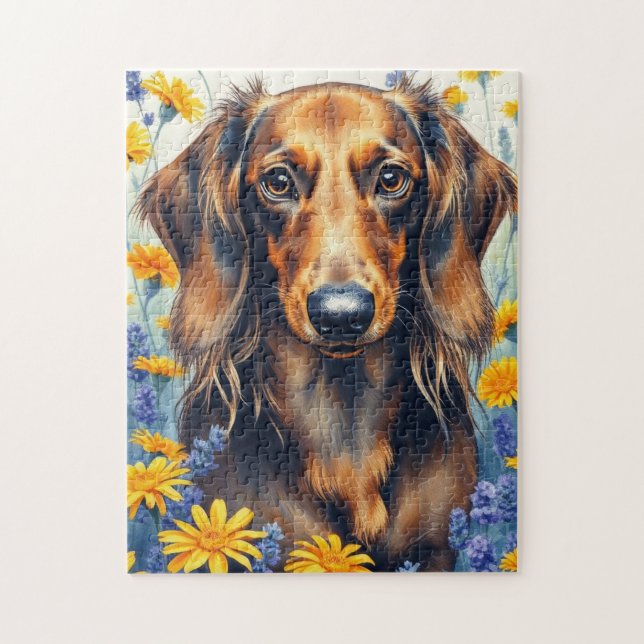 Quebra-cabeça Dachshund no jardim da Flor (Vertical)