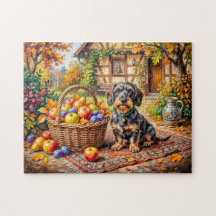 Dachshund Sentado ao Lado da Cesta de Frutas Fazen