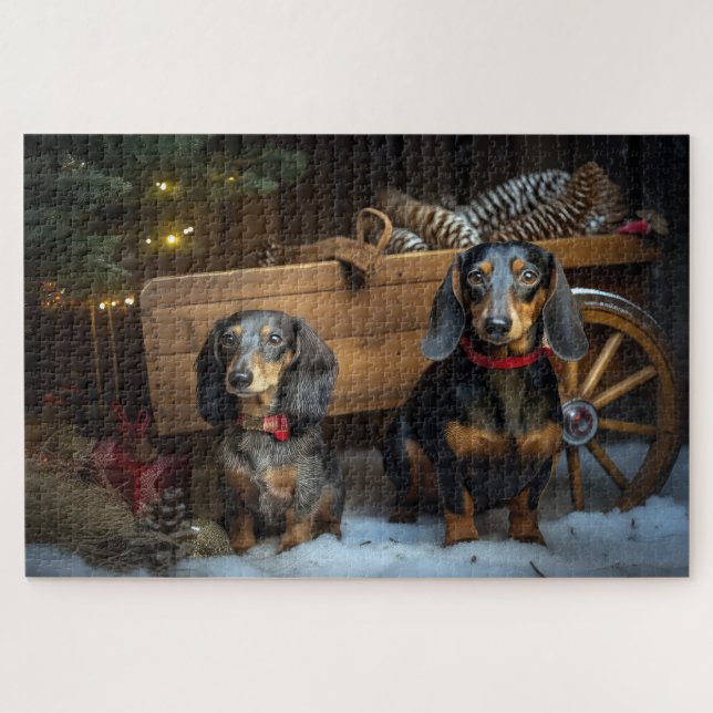 Quebra-cabeça Dachshund Snowy Sleigh Decoração de Natal (Horizontal)