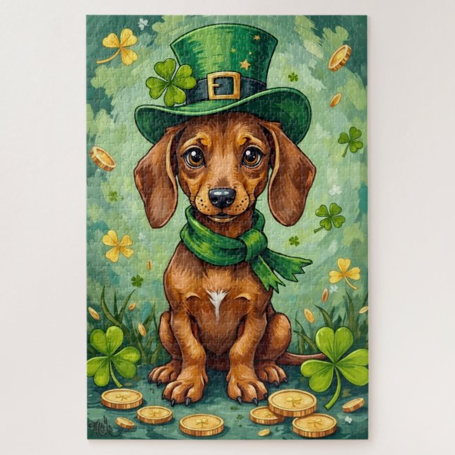 Quebra-cabeça Dachshund St Patrick’s Day Lucky Dog (Vertical)