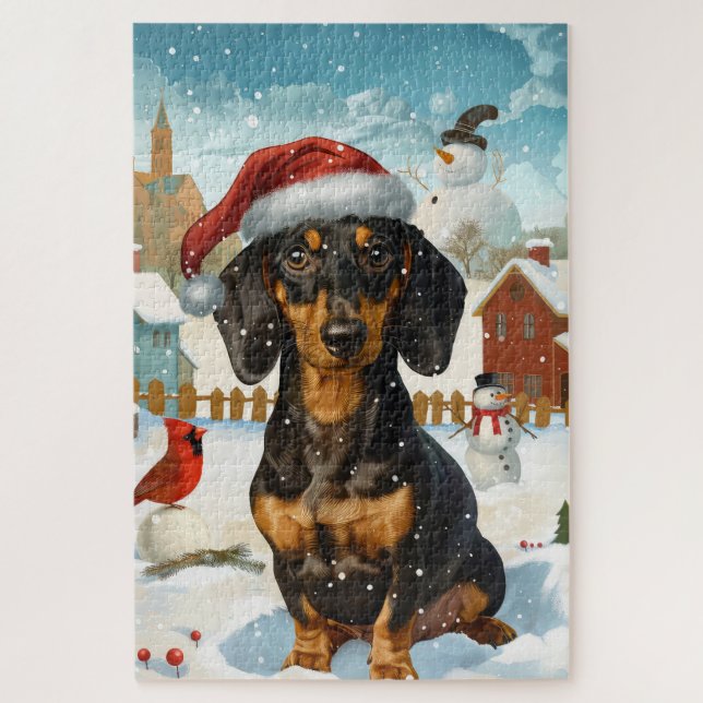 Quebra-cabeça Dachshund Winter Wonderland Natal Joy (Vertical)