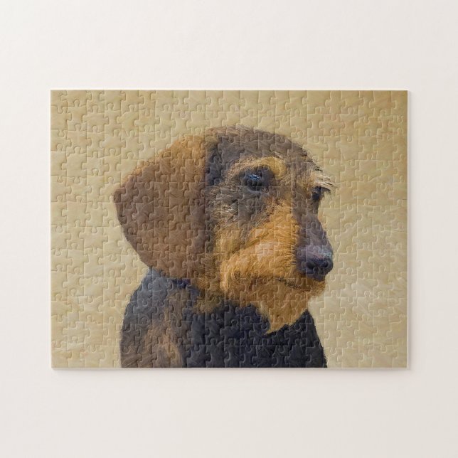 Quebra-cabeça Dachshund (Wirehaired) Pintura Original para Cacho (Horizontal)