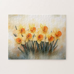 Quebra-cabeça Daffodils de aquarela amarelo e verde