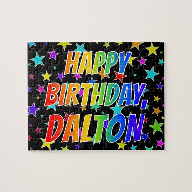 Quebra-cabeça "DALTON" Primeiro Nome, Diversão "FELIZ ANIVERSÁRI (Horizontal)