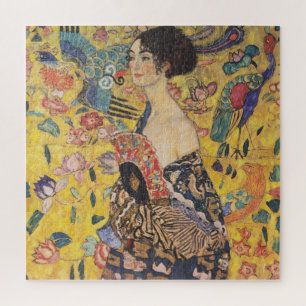 Quebra-cabeça Dama Art Nouveau Antiga com Pintura de Leque