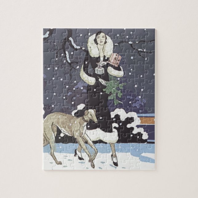Quebra-cabeça Dama Borzoi de Férias na Neve (Vertical)