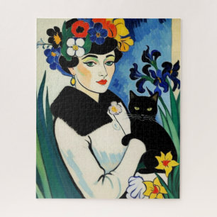 Quebra-cabeça Dama com Gato Preto