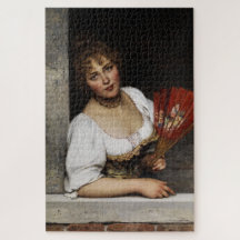 Dama com um Leque Vermelho (por Eugene de Blaas)