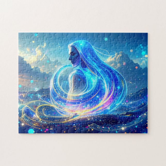 Quebra-cabeça Dama Oceano Gênia Arte de Fantasia Mágica (Horizontal)
