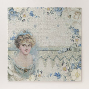 Quebra-cabeça Dama Vitoriana Vintage Shabby Chic com Flores
