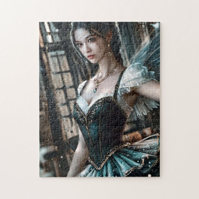 Quebra-cabeça Dançarina balé em um Tu Verde e Asas Fadas (Vertical)