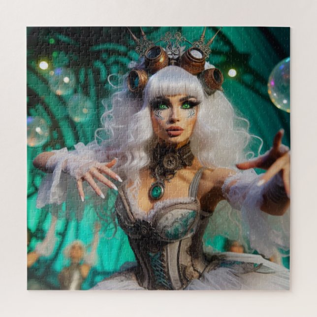 Quebra-cabeça Dançarino Verde Futurístico Vitoriano Steampunk (Vertical)