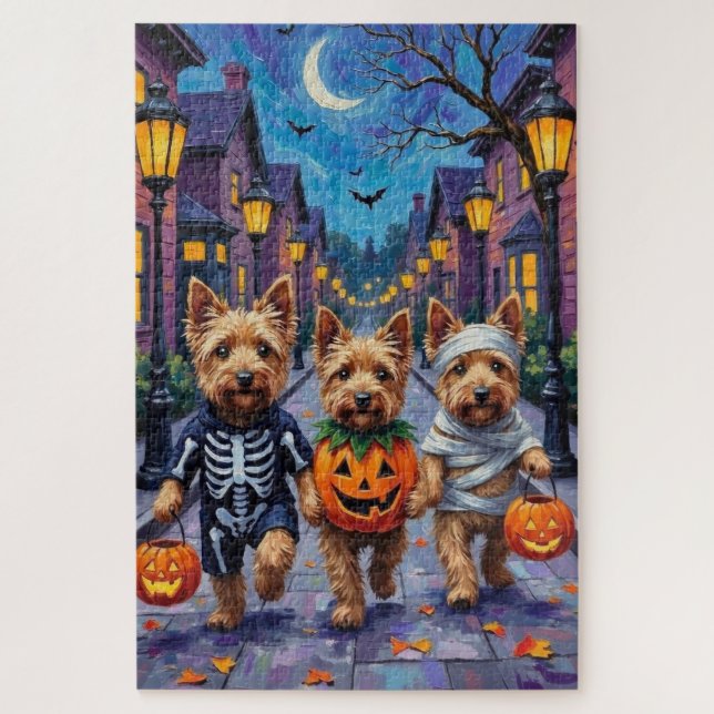 Quebra-cabeça Dandie Dinmont Terrier Pedindo Doces no Halloween (Vertical)