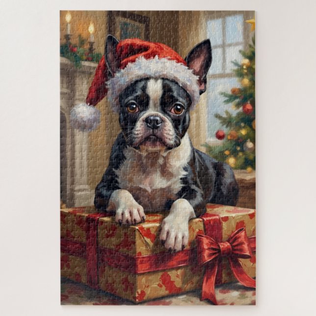 Quebra-cabeça Dapper Boston Terrier Dog Christmas Gift (Vertical)