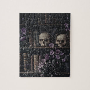 Quebra-cabeça Dark Academia Skulls e Bookcase